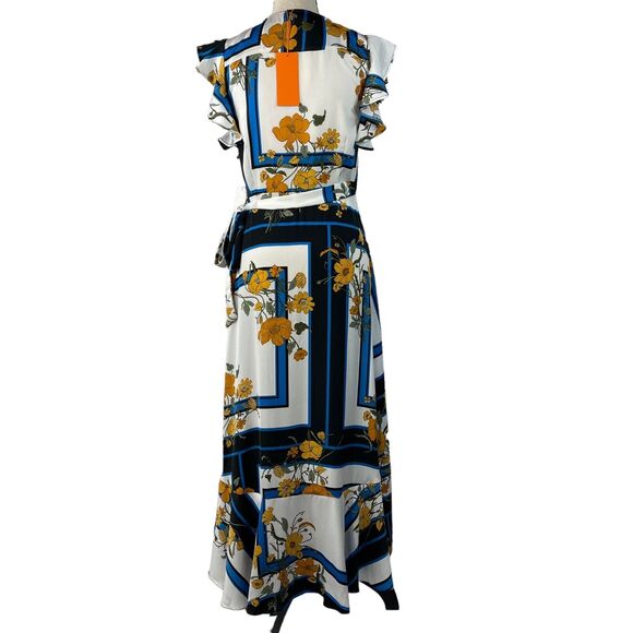Gigi Parker X-Small Hi-Low Wrap Dress Floral Scarf V-Neck Ruffled Cap Sleeve New - Picture 6 of 13
